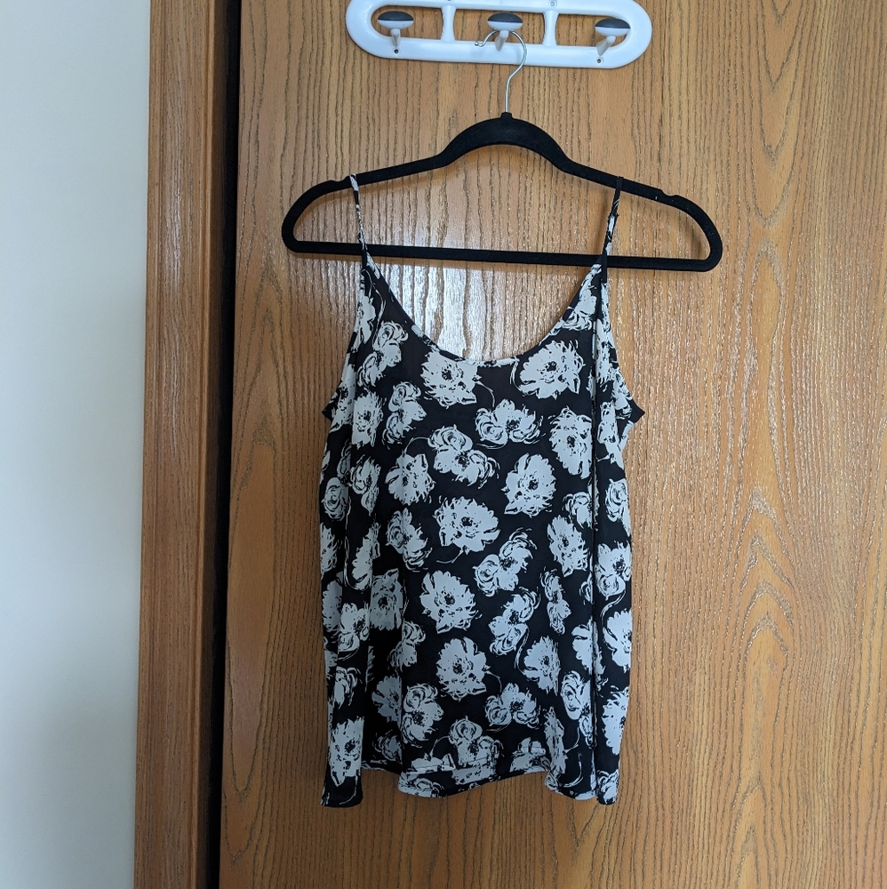 Black and White Floral Spaghetti Strap Blouse